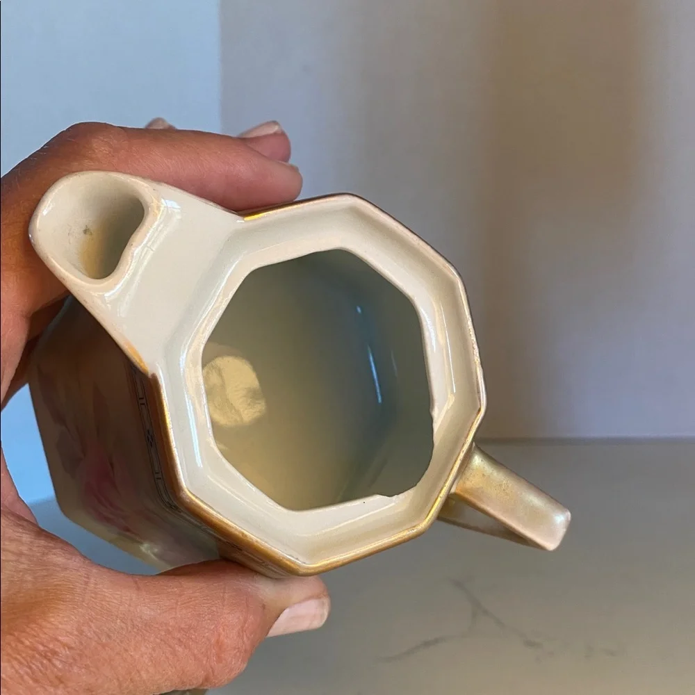 Vintage JSV Germany Porcelain Creamer Floral with Gold & Green Trim